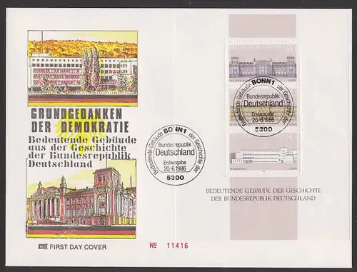 BRD Grundgedanken der Demokratie Block 20 FDC SSt. Bonn, Reichstag, Bundeshaus