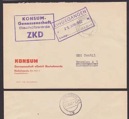 ZKD-Brief Bischofswerda 1962 KONSUM eGmbH Genossenschaft Zentraler Kurierdienst