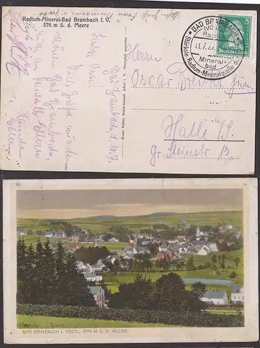 Bad Brambach im Vogtland Panoramakarte mit SoSt. 1927, Mineralbad