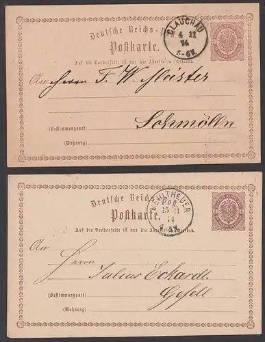 Mehlteuer Glauchau Deutsches Reich 2 Ganzsachen P1, Germany von 1874