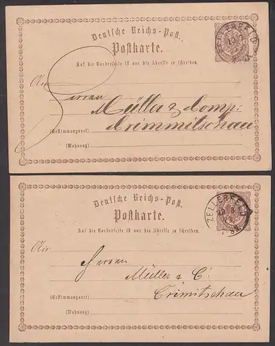 Zellerfeld  Deutsches Reich 2 Ganzsachen P1, Germany von 1873 nach Crimmitschau
