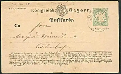 OBERDORF Ganzache 2 Kreuzer 1874 Königreich Bayern nach Culmbach