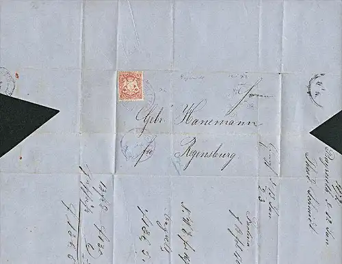 Bayreuth nach Regensburg  3 Kreuzer auf Brief mit Inhalt, Königreich Bayern, 1872