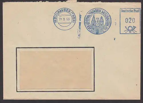 MÜHLHAUSEN Thüringen AFS Lederwarenfabrik 1959 Dienstpostbrief, Abb. Stadtmauerturm