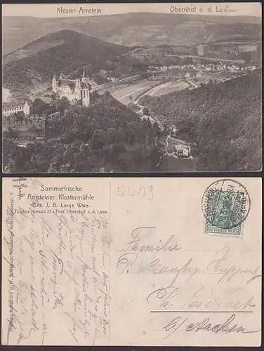 Obernhof a. d. Lahn, Kloster Arnstein, Nassau, Arnsteiner Klostermühle Sommerfrische 1910