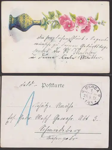 Berga Kyffhäuser Feldpostkarte 1917 auf Glückwunschkarte