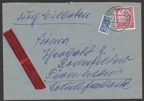 Dortmund Mengede Germany 192, Eil-Brief mit 80 Pf Th. Heuss nach Pirmansens