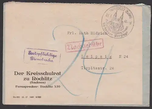 Rochlitz Sachsen SoSt. Rochlitzer Porphyr "Als Werkstein 1000jährig bewährt" portopflichtige Dienstsache 9.1.48,