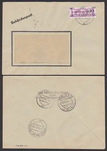 Erkner ZKD-Brief B15 (5007) 1957 Zentraler Kurierdienst, VEB Teerdestilation, Behördenpost