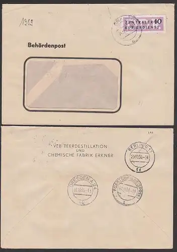 Pirna ZKD-Brief B8 1956 Zentraler Kurierdienst, VEB Sächsisches Kunstseidenwerk "Siegfried Rädel" Doppelbrief