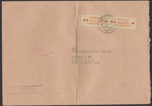 DRESDEN ZKD-Brief B18IIM(2) 1959 Ortsdoppel-Brief VVB Möbel, Bf gefaltet
