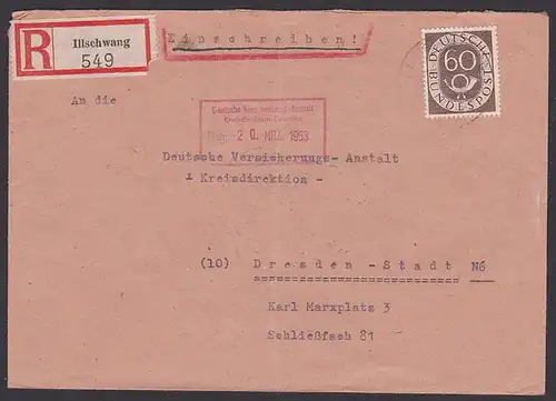 Illschwang Oberpfalz R-Brief mit 60 Pfg. Ziffern nach Dresden