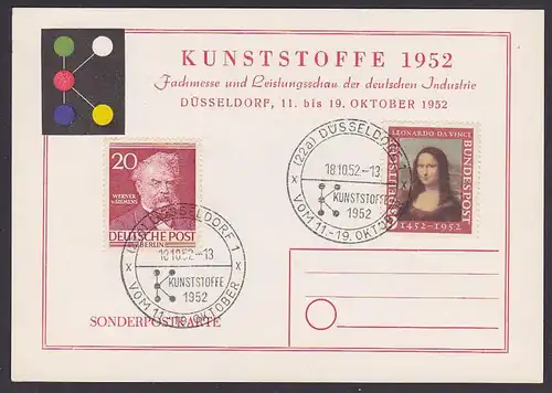 Werner von Siemens, Berlin-West auf Gedenkkarte "Kunststoffe 1952" SoSt. Düsseldorf, mit Mona Lisa