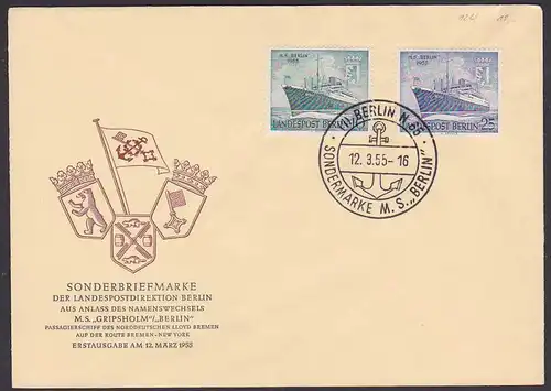 Motorschiff M.S.  Berlin-West 126-27 FDC, SoSt. Berlin N65 Namenswechsel M.S. Gripsholm