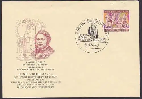 August Borsig Berlin-West 125 FDC, SoSt. Berlin Charlottenburg Industrieausstellung, Hammer Amboss Schmied