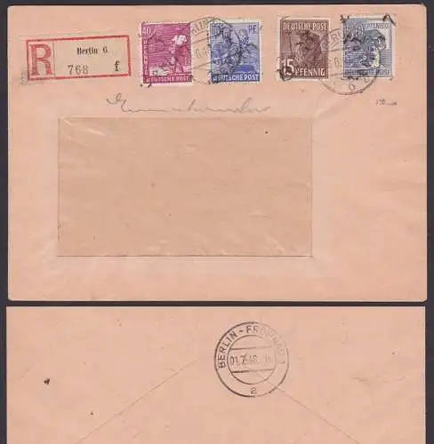 SBZ Handstempel R-Brief BERLIN 6, 29.6.48 Marken geprüft, überfrankiert mit den Werten 15, 40, 50 und 80 Pf