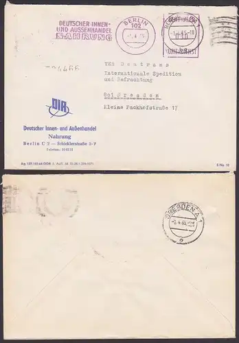 DDR ZKD BERLIN, Absenderfreistempel Deutscher Innen- und Aussenhandel Nahrung  1965, Zentraler Kurierdienst nach Dresden