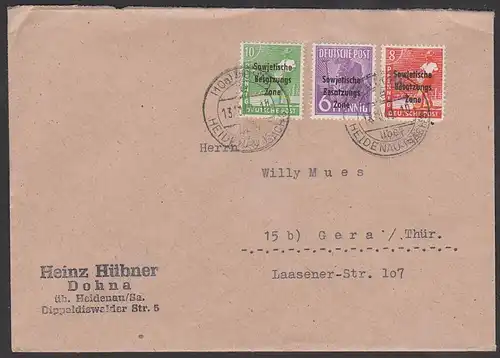 Dohna üb. Heidenau Arbeiter mit SBZ-Aufdruck Fernbrief nach Gera nette MiF