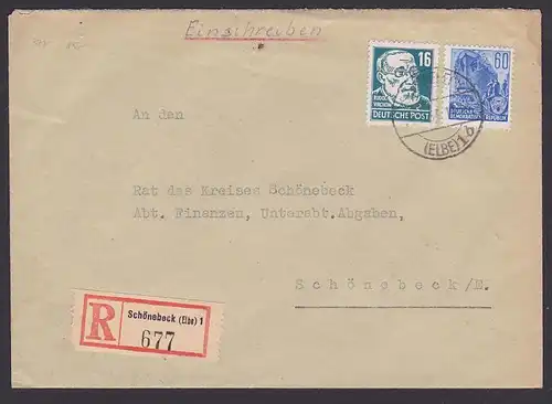 Rudolf Virchow DDR 1953 R-Brief-Ortsbrief Schönebeck (Elbe) MiF 60 Pf 5-Jahrplan I