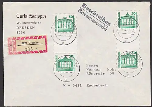 Germany east  DDR VGO R-Brief mit senkr. Zdr. Berlin Brandenburger Tor SZ 25 (2), portogenau