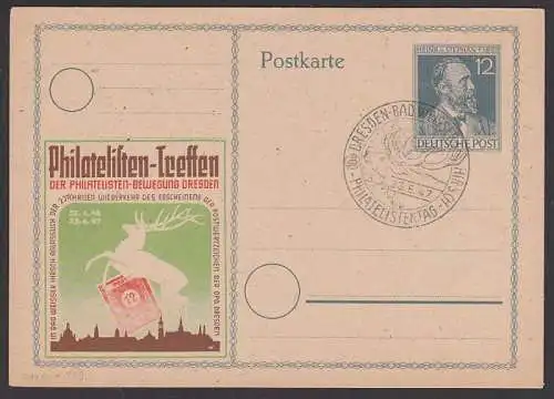 Dresden Bad Weisser HirschGA Heinrich von Stephan Hirsch, Silhuette 1947 Philatelistentag, Privatganzsache