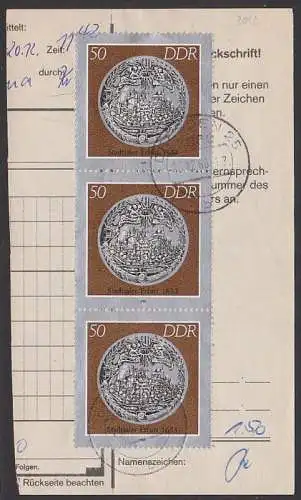 Telegramm Abschnitt mit 50 Pf Erfurt Stadttaler gest. Dresden 25, DDR 3042(3), rs mit Dv