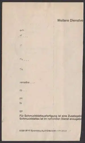 Telegramm Abschnitt mit 50 Pf Erfurt Stadttaler gest. Dresden 25, DDR 3042(3), rs mit Dv