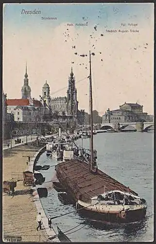 Ak Dresden 1912 Elbe mit Ständehaus Königliche Hofoper Semperoper Elbfrachter Dampfschiff Brühlsche Terasse