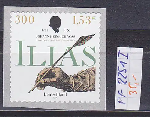 Germany 1,53 EUR ILIAS Plattenfehler 2251I, postfrisch unused, Johann Heinrich Voss, Federkiel