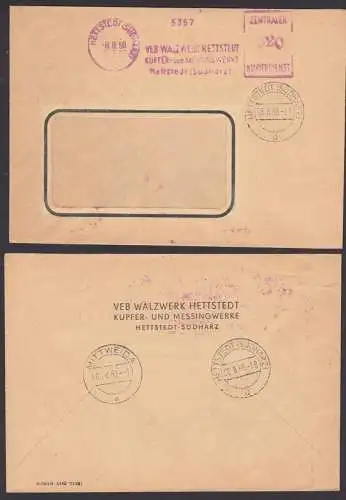 Hettstedt (Südharz)  ZKD-Brief AFS =020=, VEB Walzwerk mit Numerator 5357,  8.8.1958