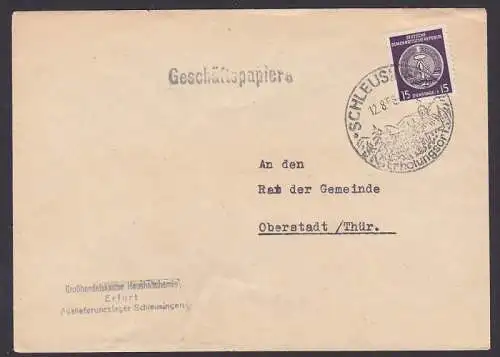 Schleusingen Erholungsort SoSt. auf Dienstpostbrief 12.8.58, sauberer Abschlag, Ortsansicht mit Kirche