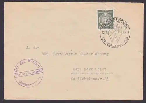 Ueckermünde SoSt. auf Dienstpostbrief 22.3.60, Abb. Kirche 1260 - 700 Jahre - 1960