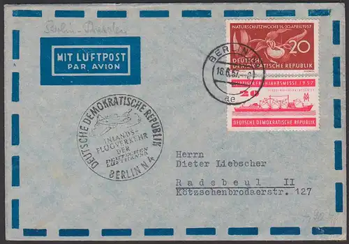 Deutsche Lufthansa Inlandsverkehr Erstflug Berlin Dresden 1957, Germany east, Zwinger Kronentor Best.-Stempel