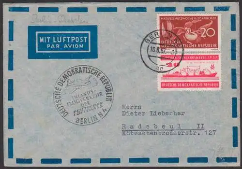 Deutsche Lufthansa Inlandsverkehr Erstflug Berlin Dresden 1957, Germany east, Zwinger Kronentor Best.-Stempel