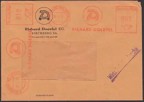 Kirchberg Kr. Zwi AFS =Deutsche Post 005, 010 = 1961, Richard Doerfel Wirtschaftsdrucksache