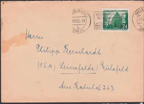 Universität Halle-Wittenberg MWSt. 7.11.52, DDR 318 24 Pf Augusteum - ältster Gebäudeteil, Fernbrief