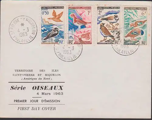 FDC Saint-Pierre et Miquelon Serie Oiseaux 1963