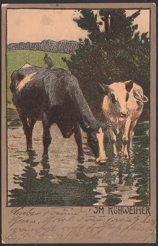 Künstlerkarte "Im Kühweiher" Karte gelaufen 1905