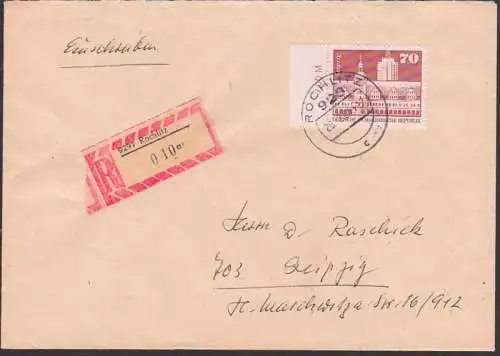 Leipzig Altes Rathaus, R-Bf aus Rochlitz, 70 Pf sozialistischer Aufbau gr. Format, li. Randstück DDR 1884