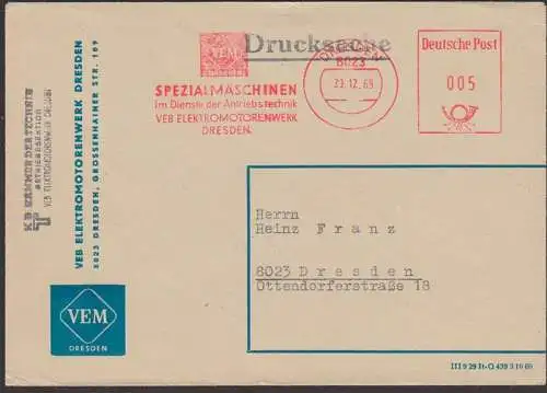 AFS =DP 005= 23.12.69, DRESDEN VEM Spezialmaschinen Im Dienst der Antriebstechnik, Elektromotoren, Drucksache