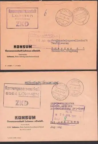 Stolpen Kr. Sebnitz Kastenst. ohne und mit PLZ Konsumgenossenschaft, 1962 und 1967, KONSUM