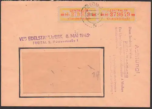 DDR ZKD B18 M(2), Freital VEB Edelstahlwerk 8. Mai 1945 - Tag der Befreiung mit "Aufbewahrungsstempel" 1958