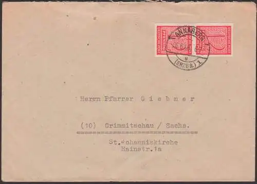 Annaberg Erzgeb. 25.6.46 12 Pf Ziffern geschnitten, Wz. X, Westsachsen senkr. Paar portogenau