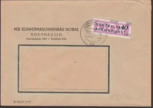 DDR ZKD 12(9008) Nordhausen Schwermaschinenbau NOBAS, Kreisaufdruck Doppelbrief, 5.12.57