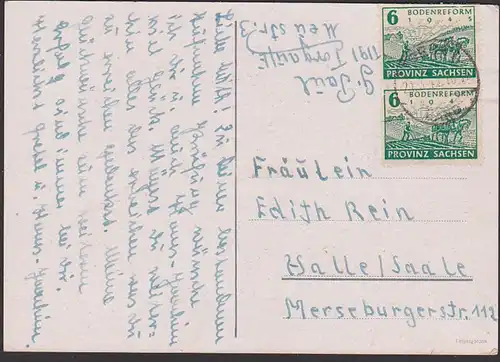 SBZ Provinz Sachsen 6 Pf(2) Bodenreform 1945, Bauer mit Pferden pflügt Acker MiNr. 90, Zigarettenpapier