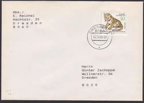 Leipziger Zoo 50 Pf. Löwe Irbis Leo, DDR 2325, portogenau