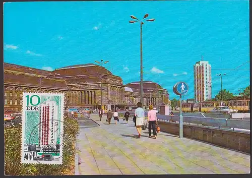 MC Leipzig Hauptbahnhof Hochhaus Wintergartenstr. 10 Pf. DDR 2119, Ansichtskarte gelaufen 1976