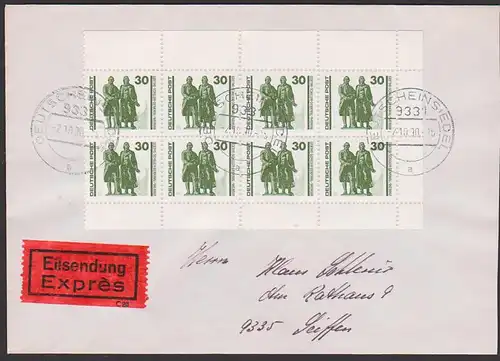DDR 3345 30 Pf Berlin Weimar Goethe Schiller Denkmal aus MH, Deutscheinsiedel, Ex-Brief