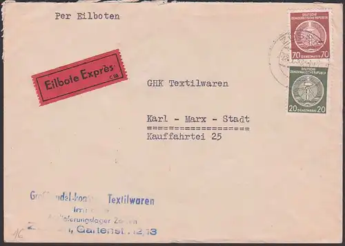 DDR Dienstpost Eil-Brief Zossen Großhandelskontor Textilwaren 28.7.58