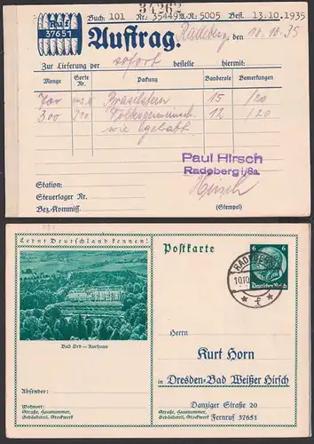 Deutsches Reich C-GanzsacheBad Orb Kurhaus "Lernt Deutschland kennen" 1935, Zigaree Rauchwaren Nikotin, 6 Pf. Hindenburg